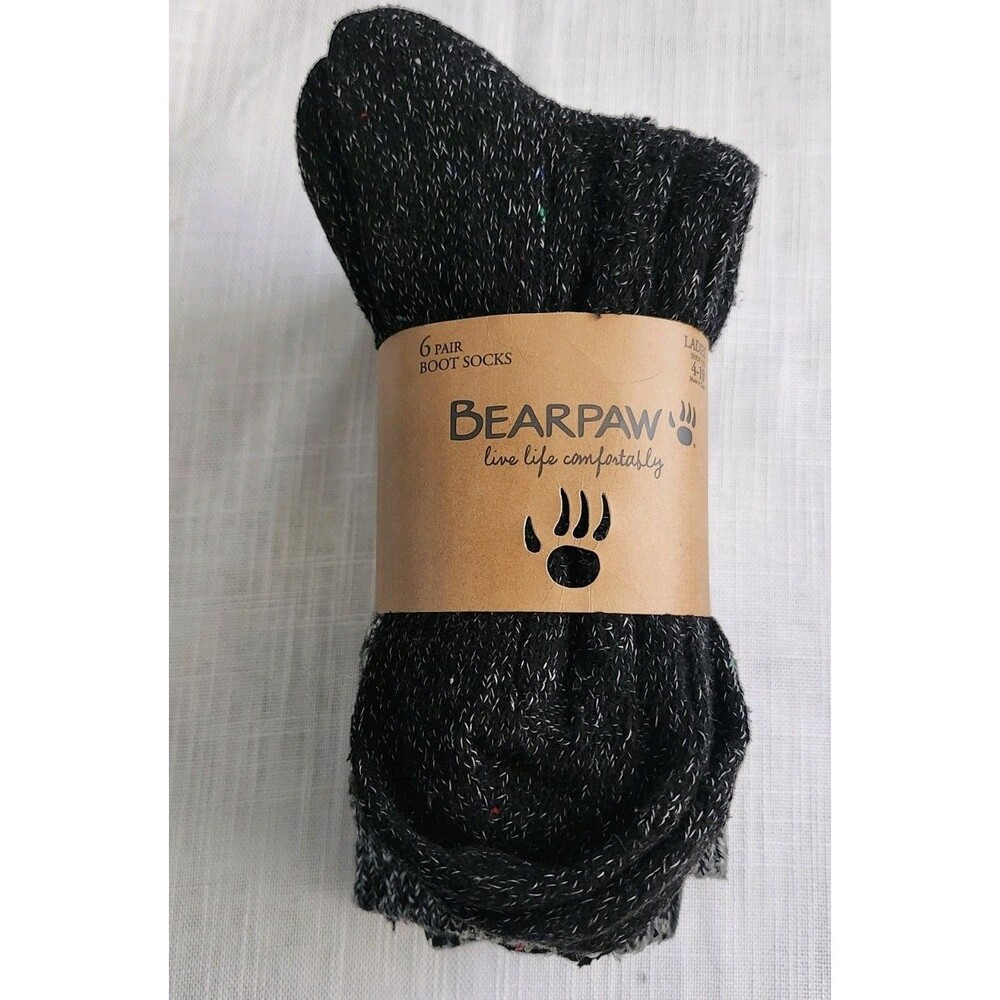 BearPaw 6 Pairs Socks Women’s Shoe Size 4-10 Soft! Black Gray Boot Socks NWT B4